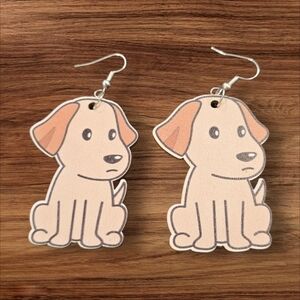 Wooden Dog Dangle Earrings